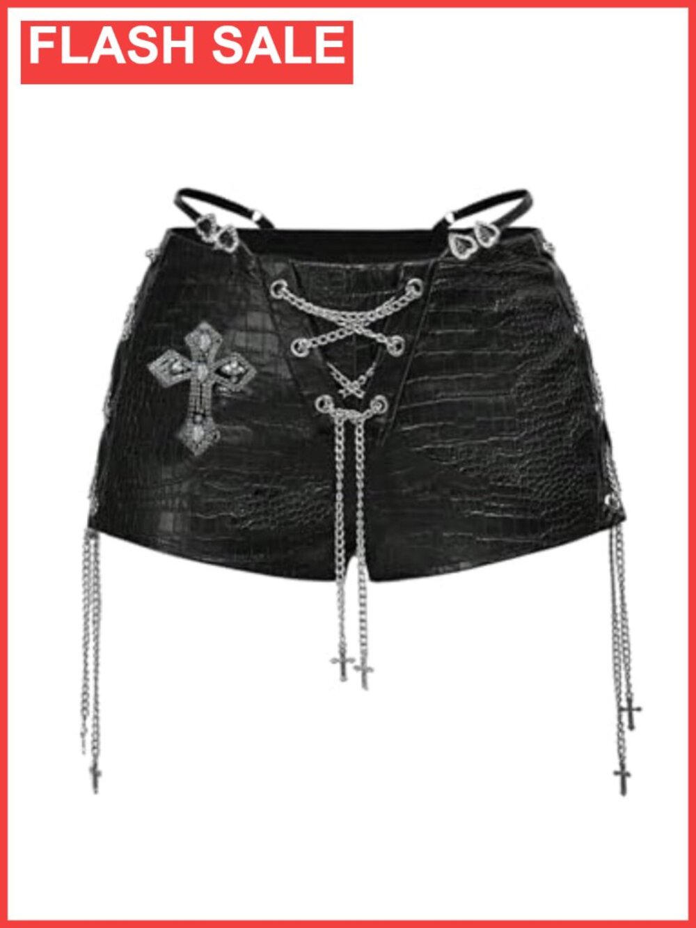 Low Rise PU Leather Lace Up Mini Shorts Gothic Clubwear Rave